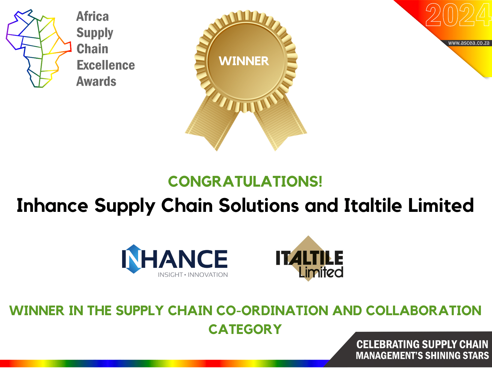 Two category wins for Inhance Supply Chain Solutions at Africa Supply Chain Awards.